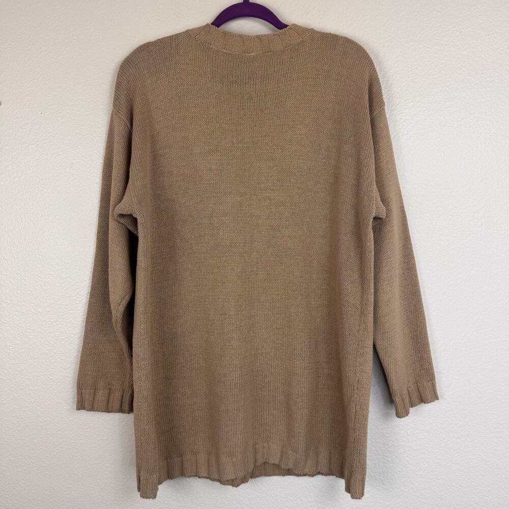 Vintage Newport News Embroidered 90s Mom Knit Tunic Sweater Cottagecore Tan M - Picture 10 of 16